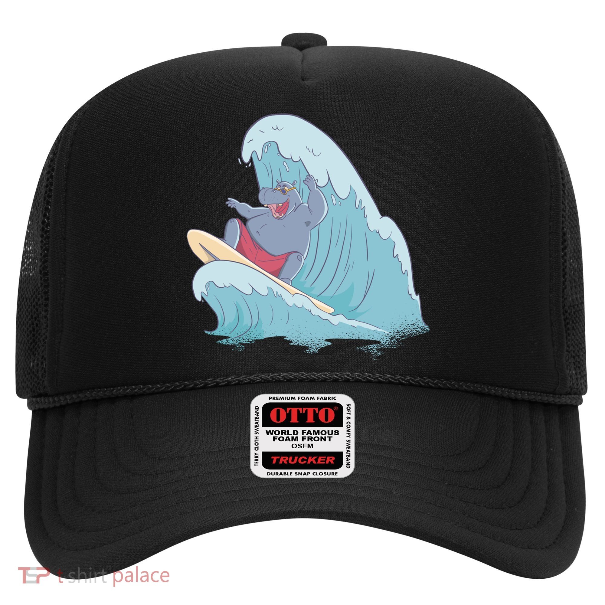 Hippo Surfing Surf Hippopotamus Wave Ocean Beach Gift Hat