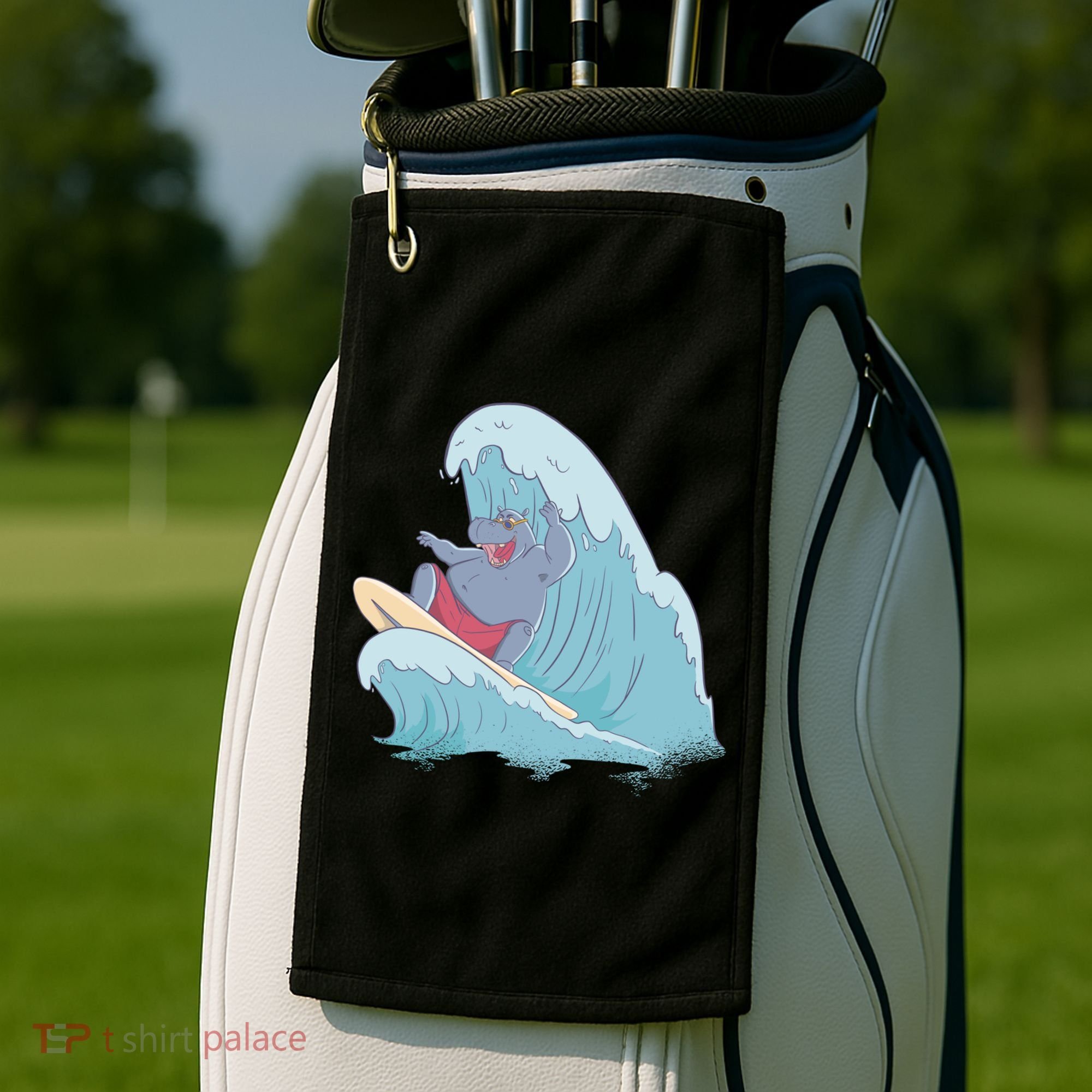 Hippo Surfing Surf Hippopotamus Wave Ocean Beach Gift Golf Towel