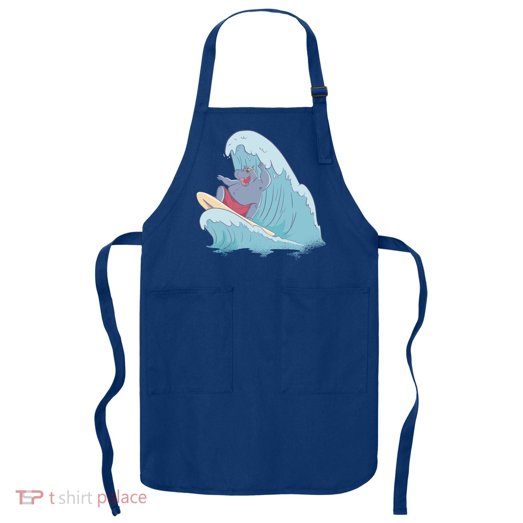 Hippo Surfing Surf Hippopotamus Wave Ocean Beach Gift Apron
