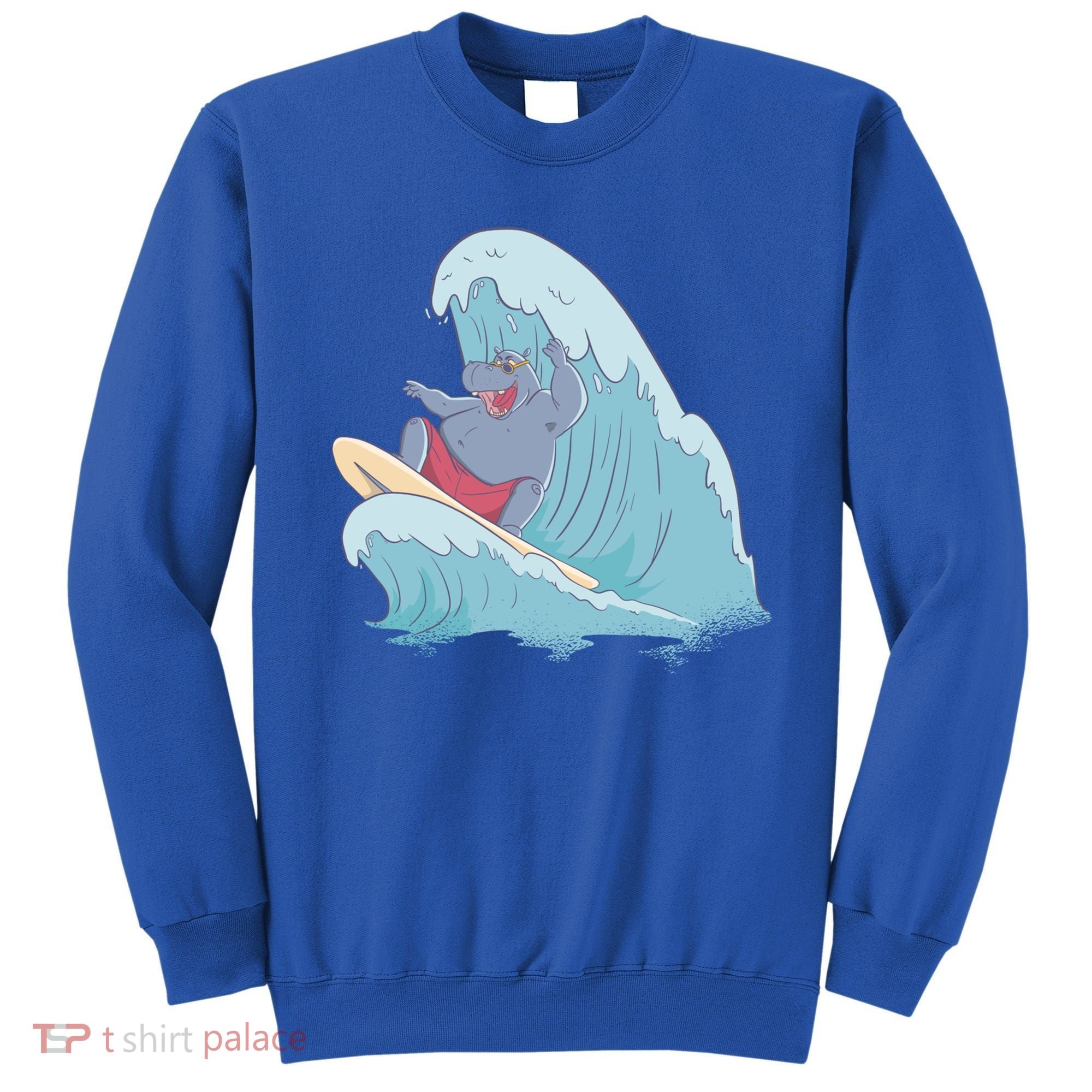 Hippo Surfing Surf Hippopotamus Wave Ocean Beach Gift Sweatshirt