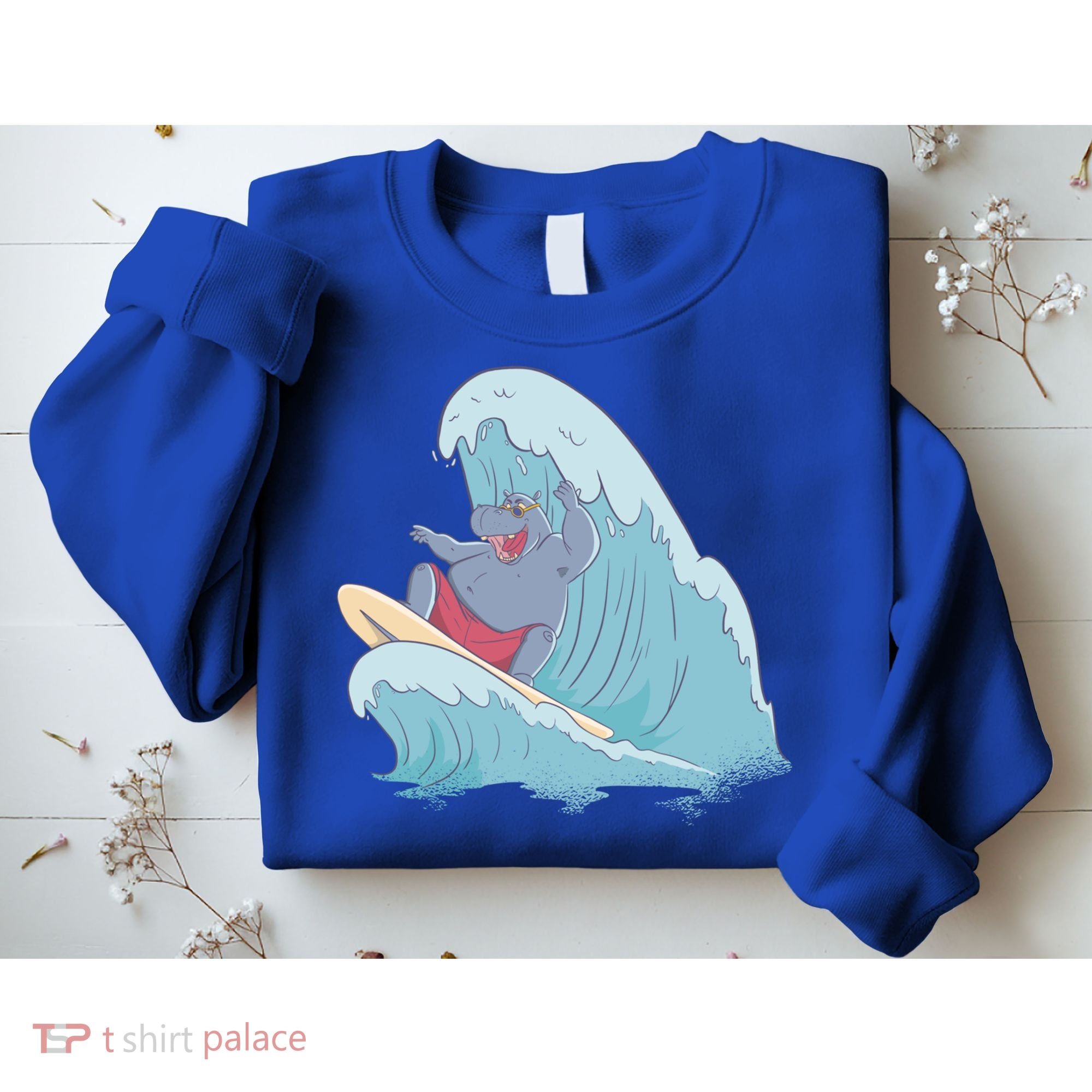 Hippo Surfing Surf Hippopotamus Wave Ocean Beach Gift Sweatshirt