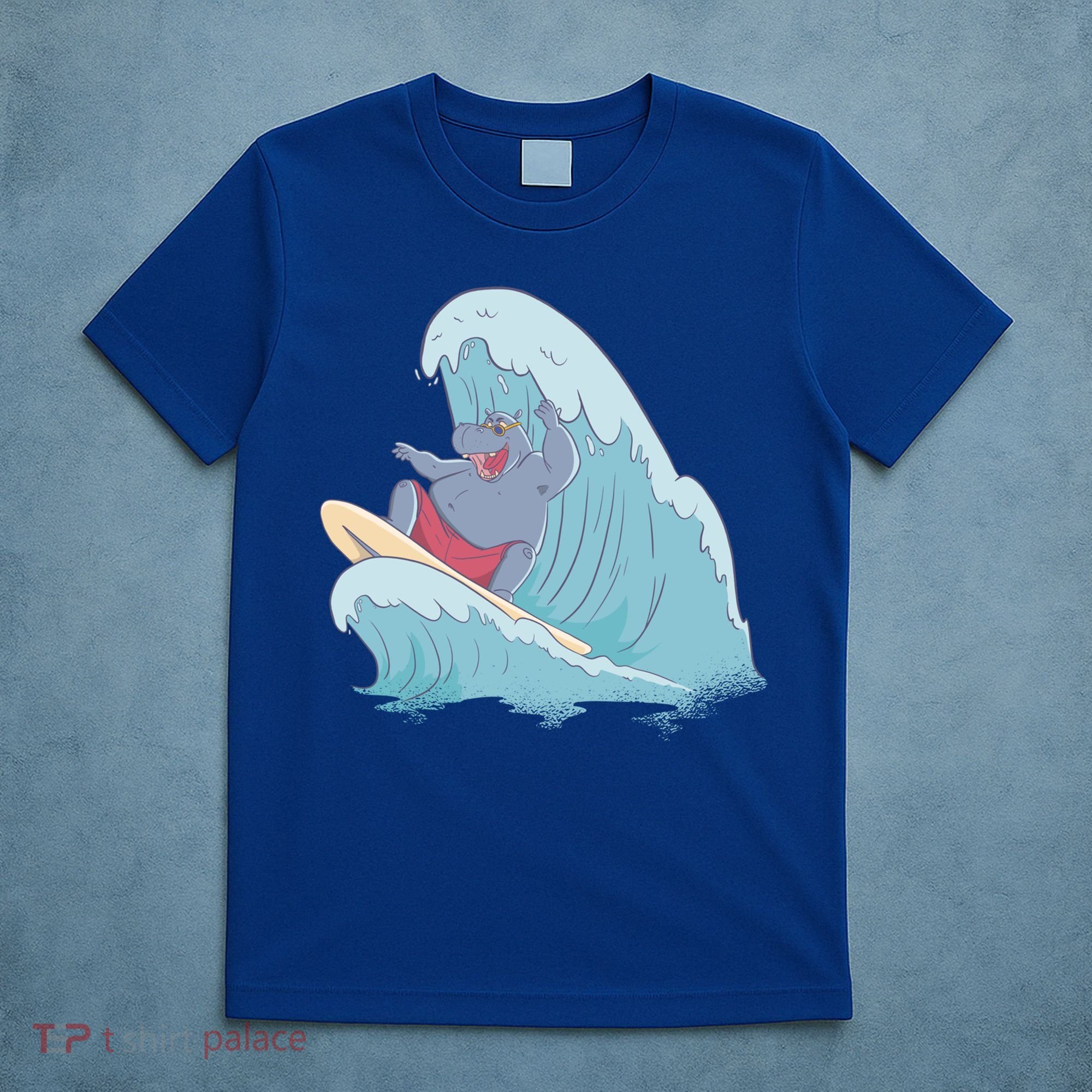 Hippo Surfing Surf Hippopotamus Wave Ocean Beach Gift T-Shirt