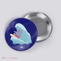 Hippo Surfing Surf Hippopotamus Wave Ocean Beach Gift Button thumb 0