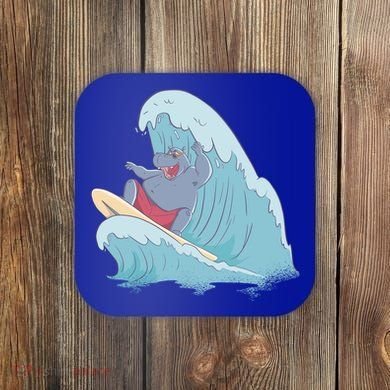 Hippo Surfing Surf Hippopotamus Wave Ocean Beach Gift Coaster