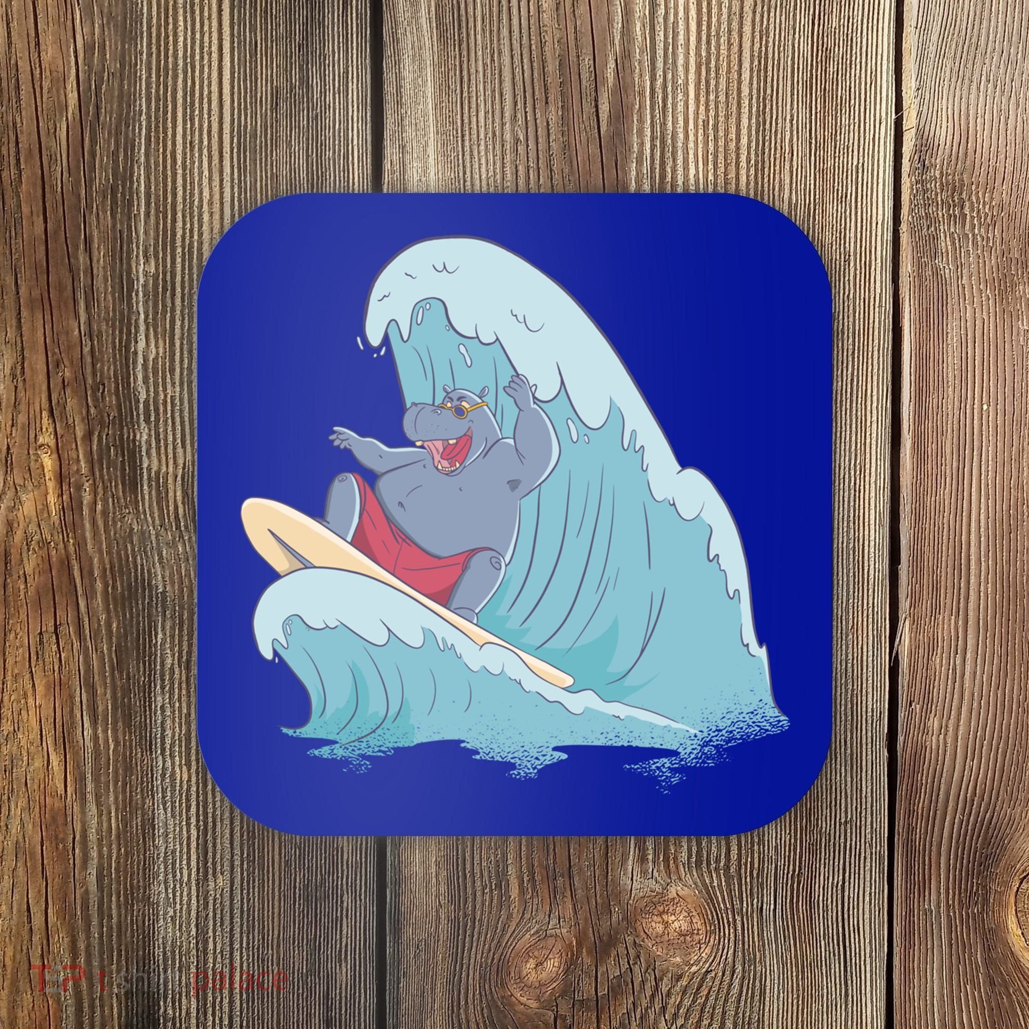 Hippo Surfing Surf Hippopotamus Wave Ocean Beach Gift Coaster