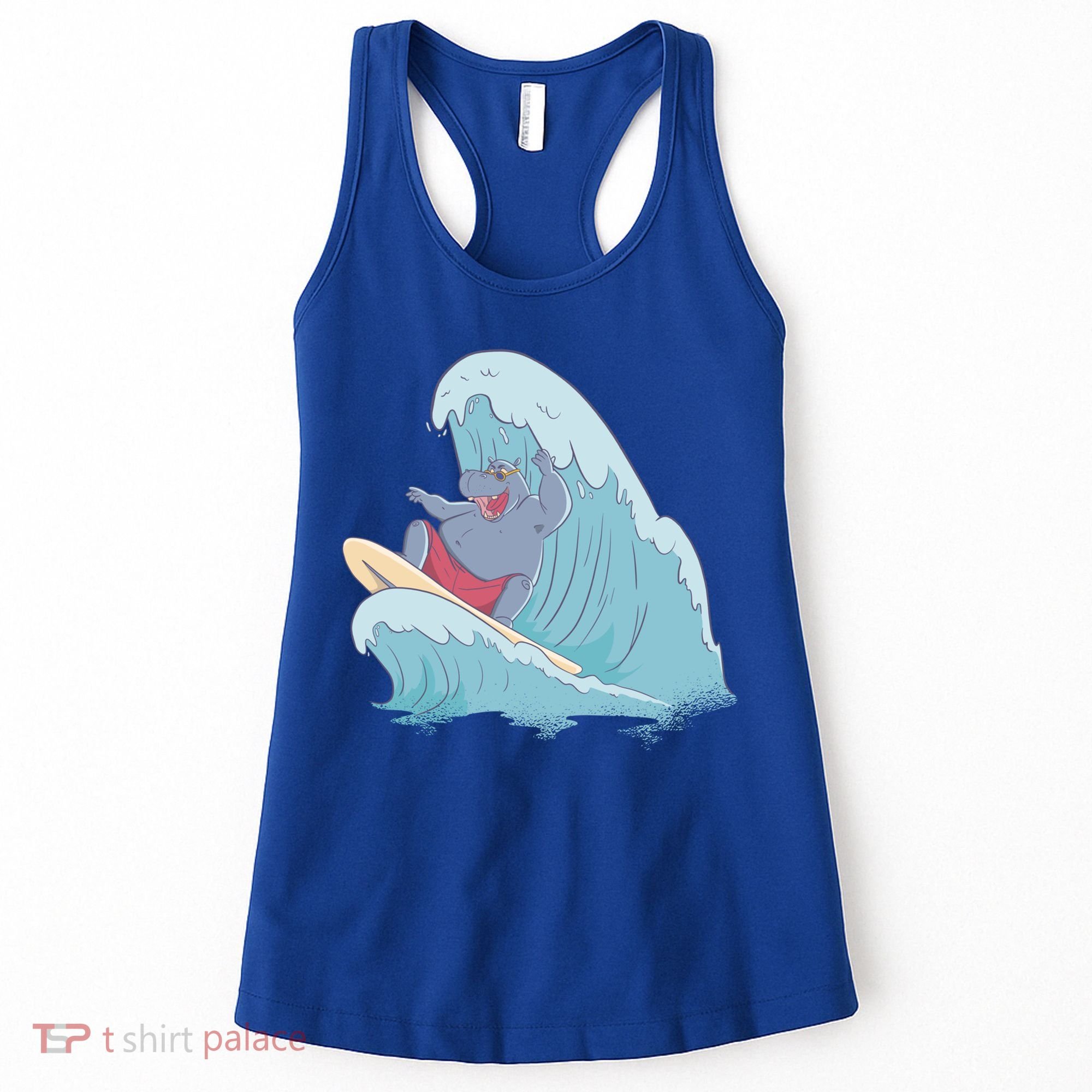 Hippo Surfing Surf Hippopotamus Wave Ocean Beach Gift Women's Tank Top