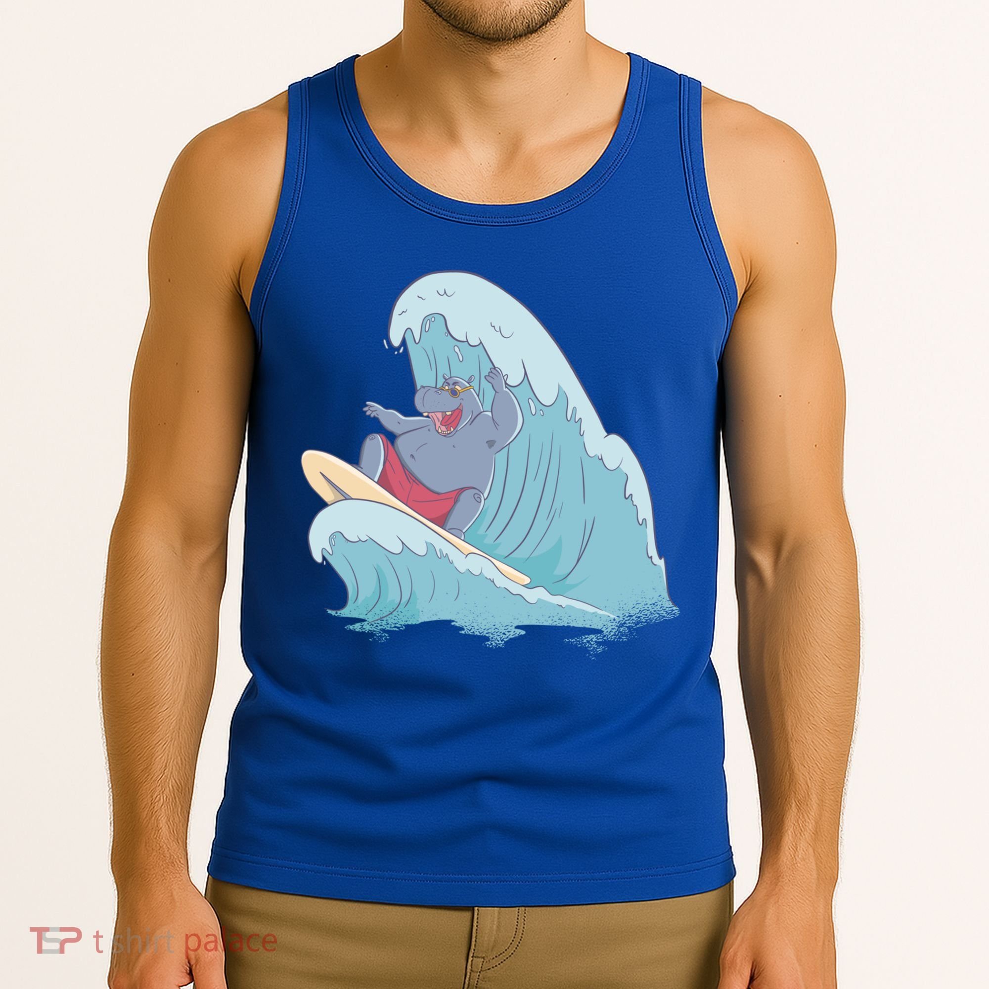 Hippo Surfing Surf Hippopotamus Wave Ocean Beach Gift Tank Top