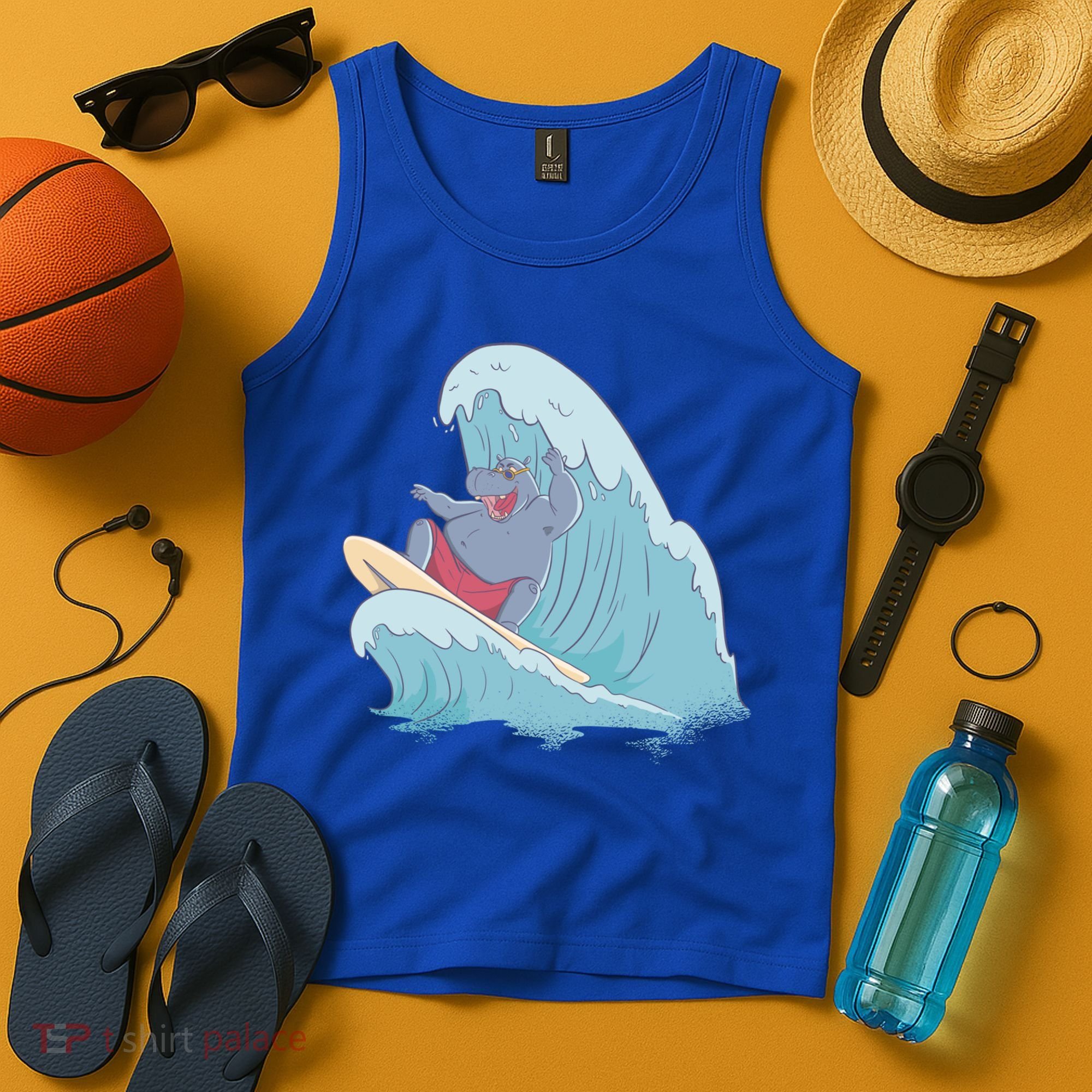 Hippo Surfing Surf Hippopotamus Wave Ocean Beach Gift Tank Top