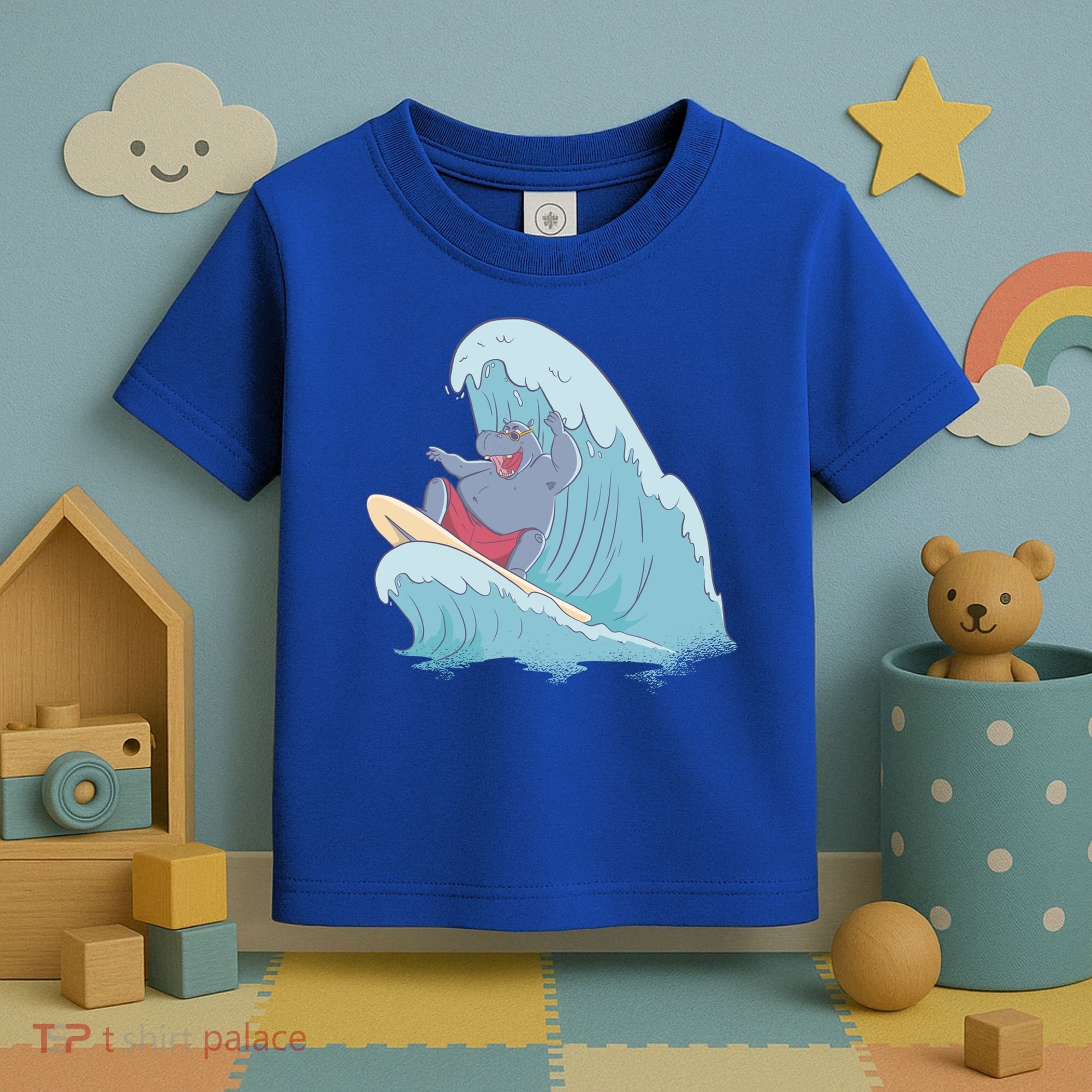 Hippo Surfing Surf Hippopotamus Wave Ocean Beach Gift Toddler T-Shirt