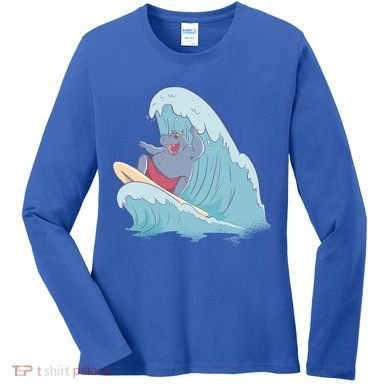 Hippo Surfing Surf Hippopotamus Wave Ocean Beach Gift Women's Long Sleeve Shirt