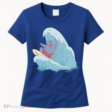 Hippo Surfing Surf Hippopotamus Wave Ocean Beach Gift Women's T-Shirt