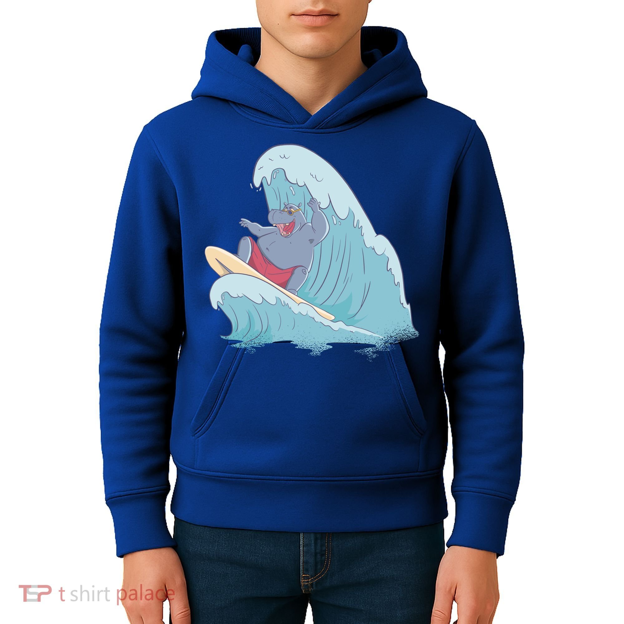 Hippo Surfing Surf Hippopotamus Wave Ocean Beach Gift Kids Hoodie