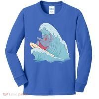 Hippo Surfing Surf Hippopotamus Wave Ocean Beach Gift Kids Long Sleeve Shirt thumb 0