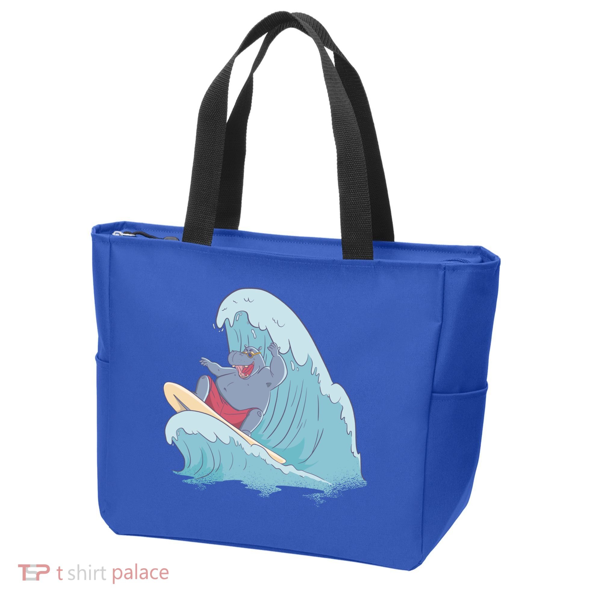 Hippo Surfing Surf Hippopotamus Wave Ocean Beach Gift Tote Bag