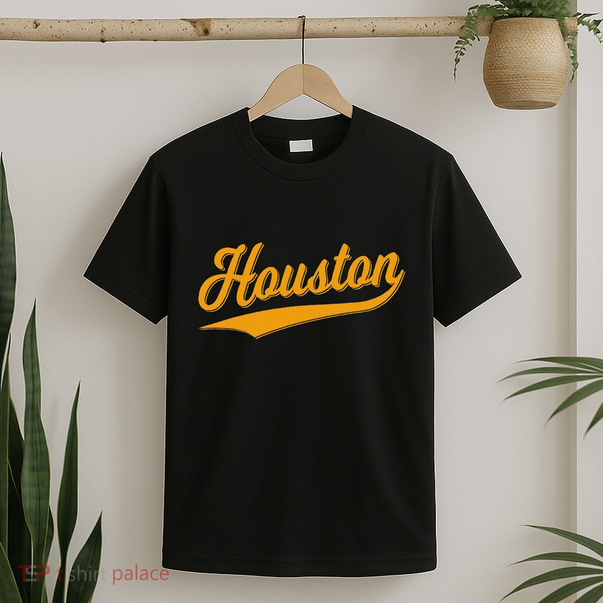 Houston Sports Script Cursive Classic Texas Flag Swoosh T-Shirt