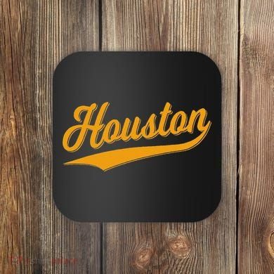 Houston Sports Script Cursive Classic Texas Flag Swoosh Coaster