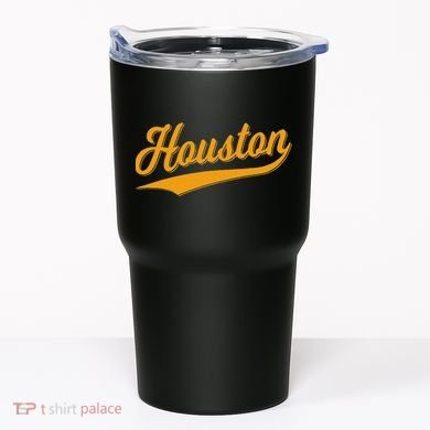 Houston Sports Script Cursive Classic Texas Flag Swoosh Tumbler
