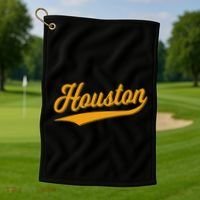 Houston Sports Script Cursive Classic Texas Flag Swoosh Golf Towel thumb 1