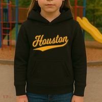 Houston Sports Script Cursive Classic Texas Flag Swoosh Kids Hoodie thumb 3