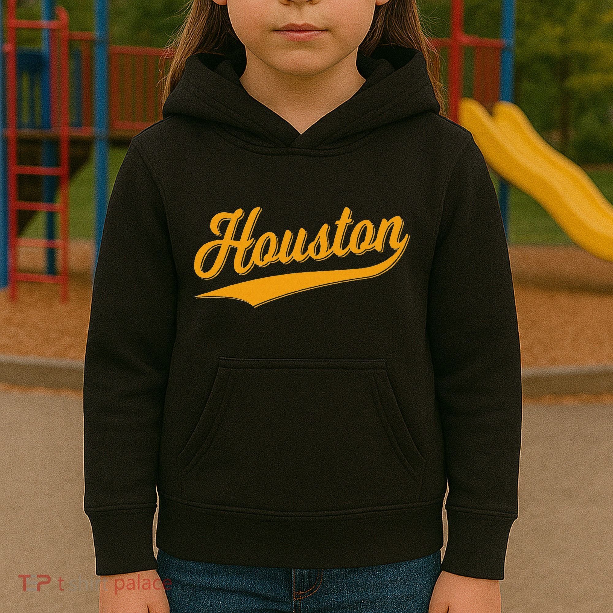 Houston Sports Script Cursive Classic Texas Flag Swoosh Kids Hoodie