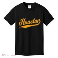 Houston Sports Script Cursive Classic Texas Flag Swoosh Kids T-Shirt thumb 0