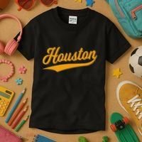 Houston Sports Script Cursive Classic Texas Flag Swoosh Kids T-Shirt thumb 3