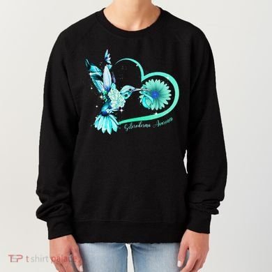 Hummingbird Sunflower Teal Ribbon Scleroderma Awareness Women's Sweatshirt