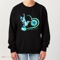Hummingbird Sunflower Teal Ribbon Scleroderma Awareness Women's Sweatshirt thumb 0