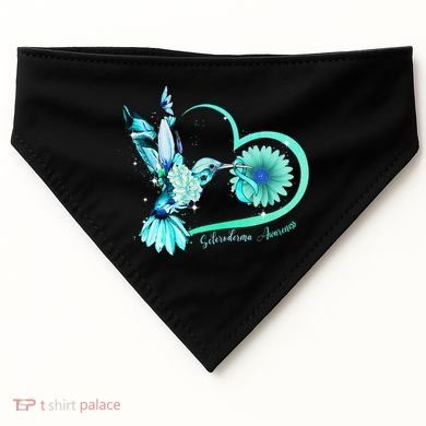 Hummingbird Sunflower Teal Ribbon Scleroderma Awareness USA-Made Doggie Bandana