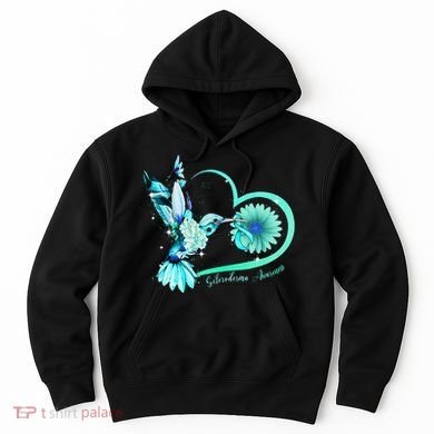 Hummingbird Sunflower Teal Ribbon Scleroderma Awareness Hoodie