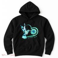 Hummingbird Sunflower Teal Ribbon Scleroderma Awareness Hoodie thumb 0