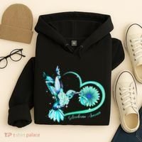 Hummingbird Sunflower Teal Ribbon Scleroderma Awareness Hoodie thumb 4