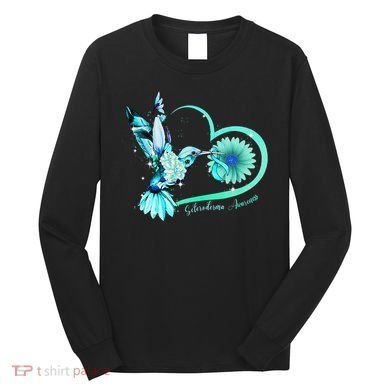 Hummingbird Sunflower Teal Ribbon Scleroderma Awareness Long Sleeve Shirt