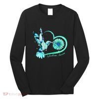 Hummingbird Sunflower Teal Ribbon Scleroderma Awareness Long Sleeve Shirt thumb 0