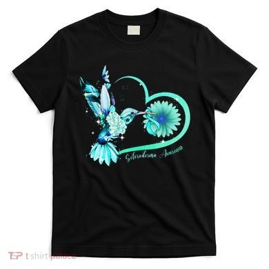 Hummingbird Sunflower Teal Ribbon Scleroderma Awareness T-Shirt