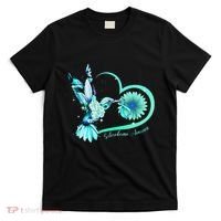 Hummingbird Sunflower Teal Ribbon Scleroderma Awareness T-Shirt thumb 0
