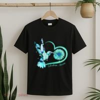 Hummingbird Sunflower Teal Ribbon Scleroderma Awareness T-Shirt thumb 2
