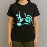 Hummingbird Sunflower Teal Ribbon Scleroderma Awareness T-Shirt thumb 4
