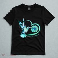 Hummingbird Sunflower Teal Ribbon Scleroderma Awareness T-Shirt thumb 5