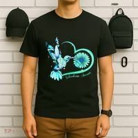 Hummingbird Sunflower Teal Ribbon Scleroderma Awareness T-Shirt thumb 6
