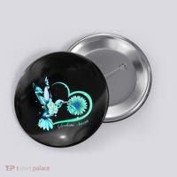 Hummingbird Sunflower Teal Ribbon Scleroderma Awareness Button thumb 0
