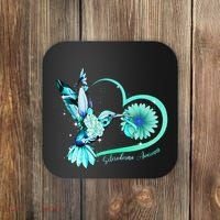 Hummingbird Sunflower Teal Ribbon Scleroderma Awareness Coaster thumb 0