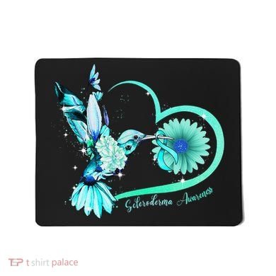 Hummingbird Sunflower Teal Ribbon Scleroderma Awareness Mousepad