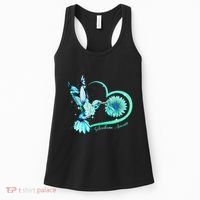 Hummingbird Sunflower Teal Ribbon Scleroderma Awareness Women's Tank Top thumb 0