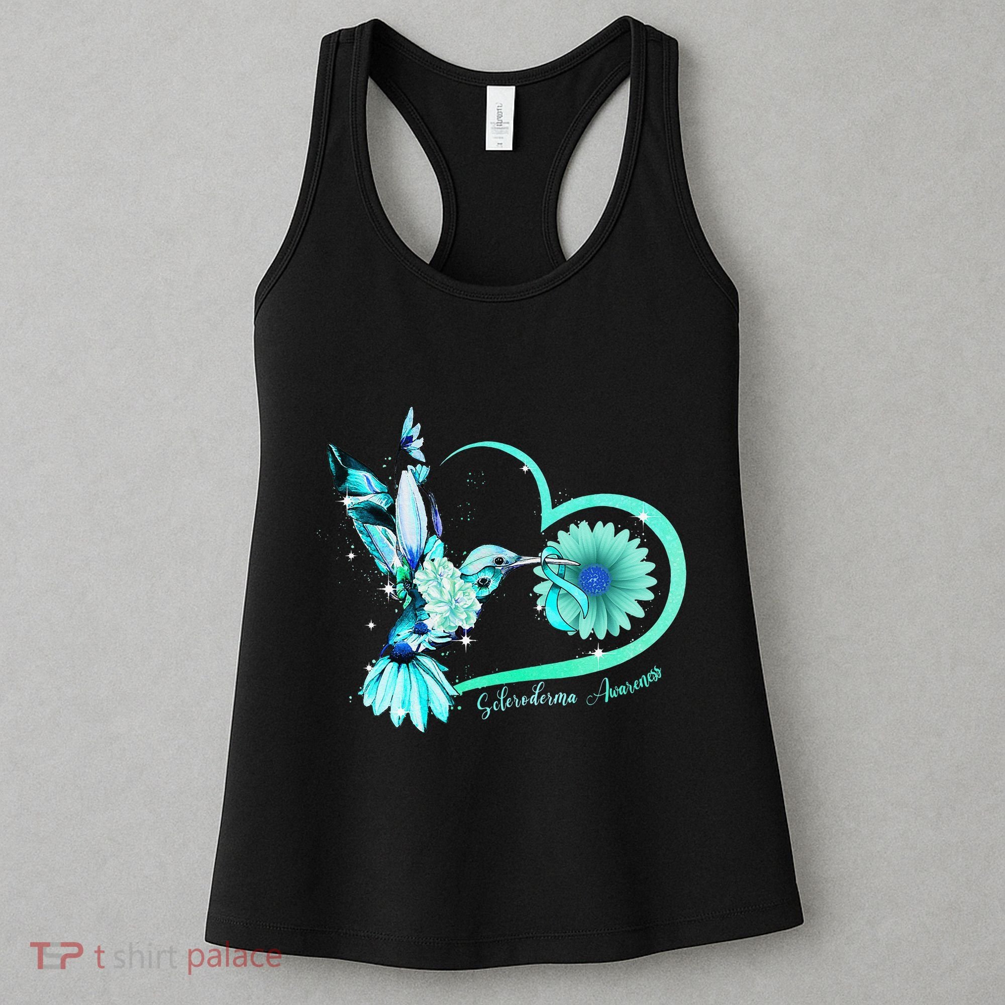 Hummingbird Sunflower Teal Ribbon Scleroderma Awareness Women's Tank Top