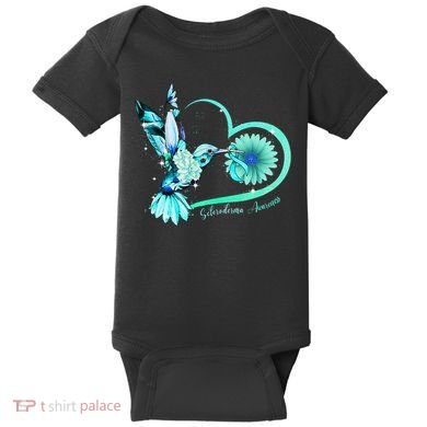 Hummingbird Sunflower Teal Ribbon Scleroderma Awareness Baby Bodysuit