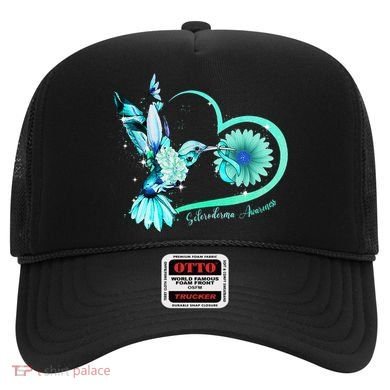 Hummingbird Sunflower Teal Ribbon Scleroderma Awareness Hat