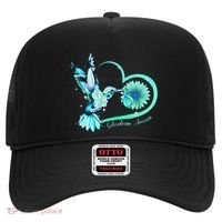 Hummingbird Sunflower Teal Ribbon Scleroderma Awareness Hat thumb 0
