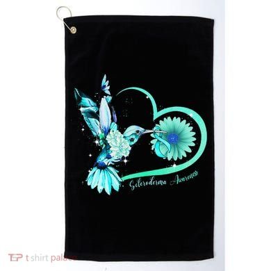 Hummingbird Sunflower Teal Ribbon Scleroderma Awareness Golf Towel