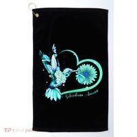 Hummingbird Sunflower Teal Ribbon Scleroderma Awareness Golf Towel thumb 0